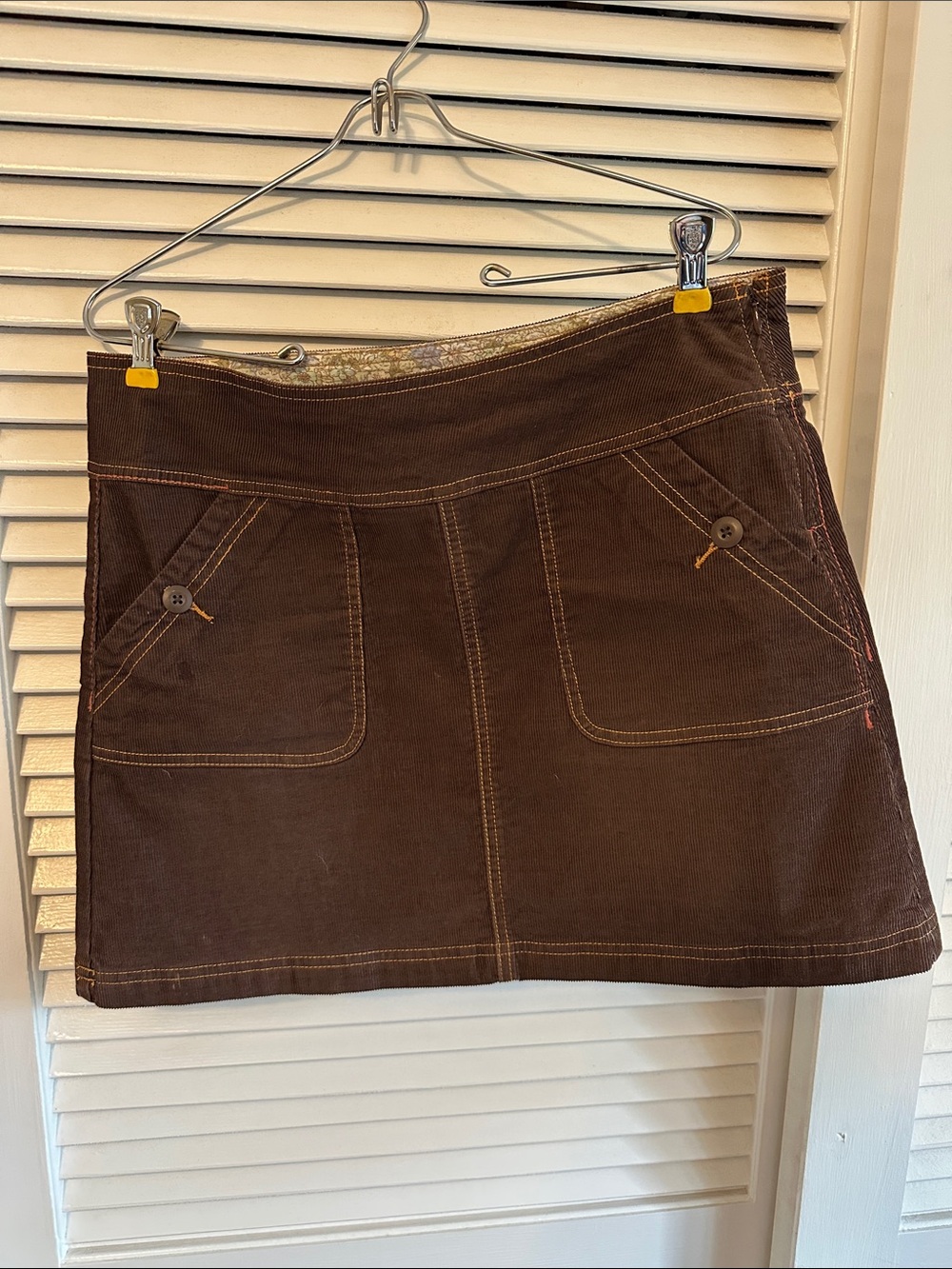Prana Brown Corduroy Mini Skirt with Front Patch Pockets